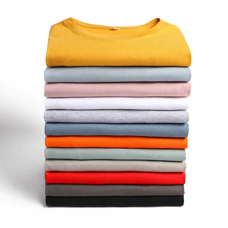 Men's Solid Color Round Neck Cotton Short Sleeved T-shirt Summer Comfortable Top