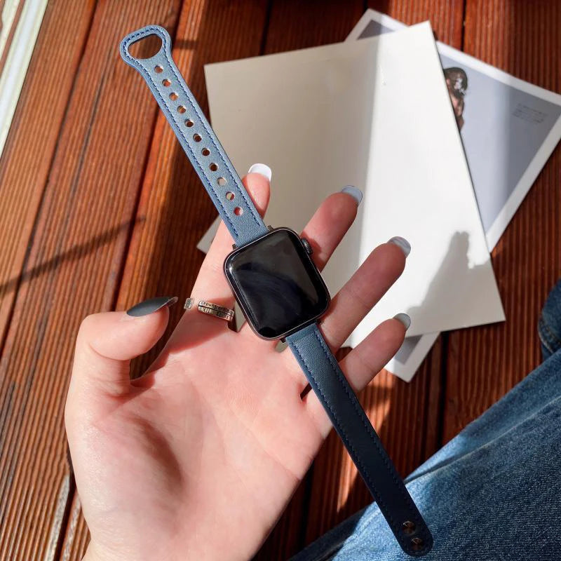 Thin Leather Strap for Apple Watch Band 10 9 8 46mm 42mm 41mm 44mm 45mm 38/40mm Women Watchband Bracelet Belt iWatch 7 SE 6 5 4