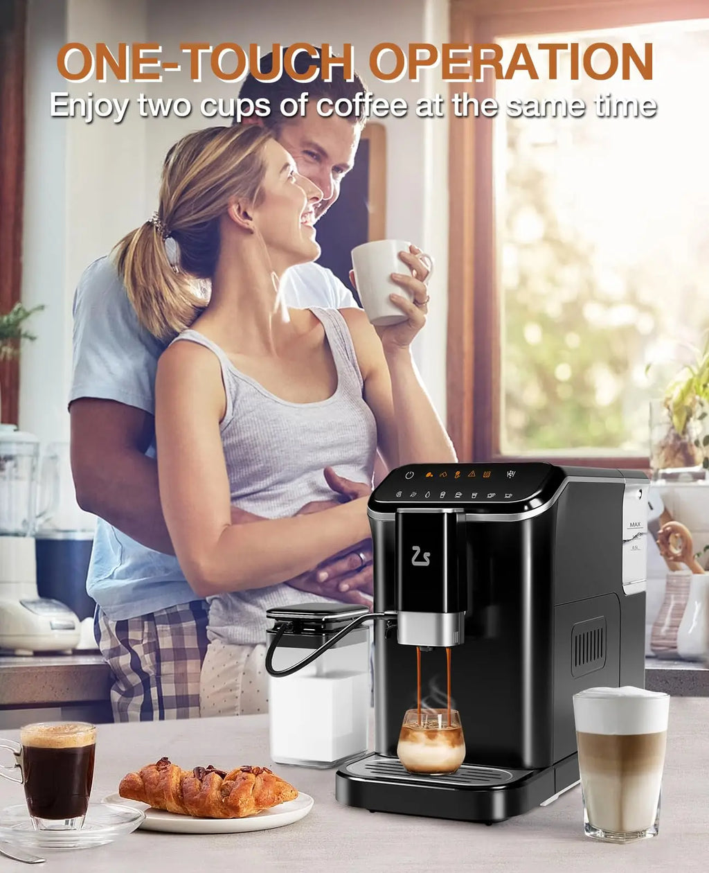 20 Bar Fully Automatic Espresso Machine With Grinder Milk Frother One-Touch 6 Recipes 1.5L Tank Self-Cleaning For Home Office