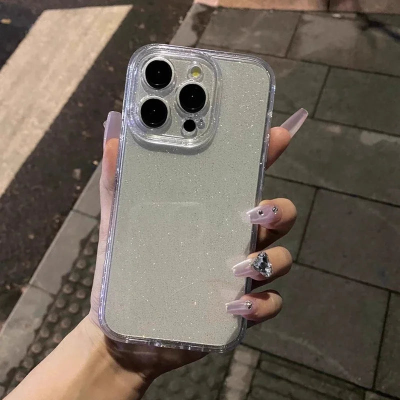 Soft Glitter Transparent Phone Case For iPhone 11 12 13 14 15 16 17 18 Pro Max Plus Air Shockproof Silicone Clear Bumper Cover