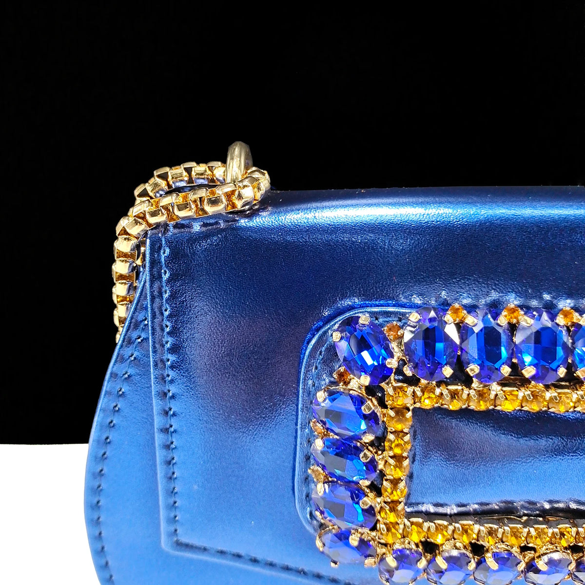 QSGFC Women High Heels Shoes for Women  Rhinestone Italian Designer Royal blue Color Pointed-Toe Shoes and Bags Set