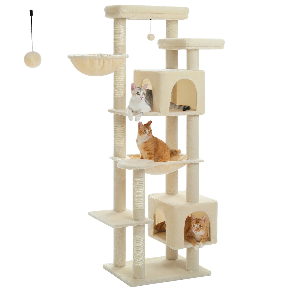 Tall Cat Tree for Indoor Cats Big Cat Tower with Super Large Hammock Cat Climbing Tree with Scratching Posts Condo House Black