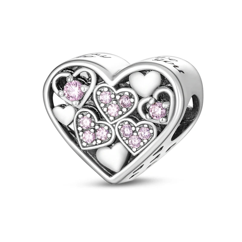 Charms Beads 925 Sterling Silver Tree of Life Peach Heart Sweet Love Charms Fit Pendants Bracelets Necklaces Women Jewelry Gift