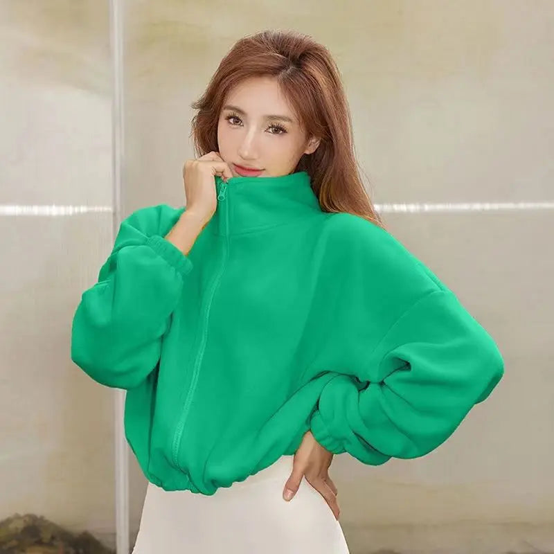 Blouse Outerwear Yoga Wear Women's Autumn/Winter Zip-up Long Sleeves Fleece-lined Warm New Casual Comfortable Minimalist Niche