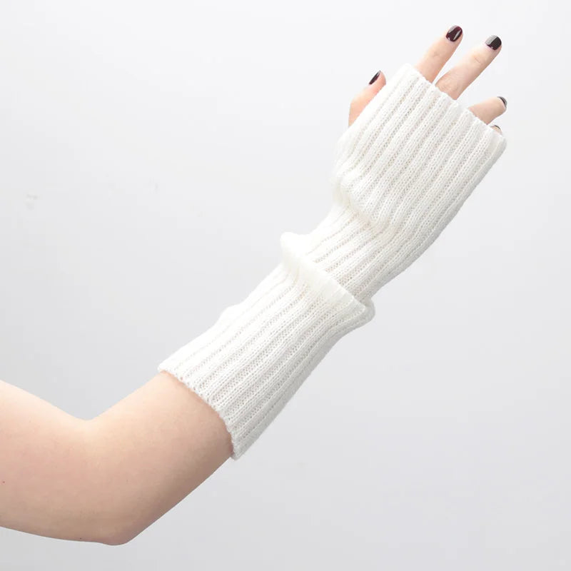 Female Y2K Fashion Arm Warmers Soft Knitted Gloves Women Girl Half Finger Mittens Solid Color Winter Arm Sleeves