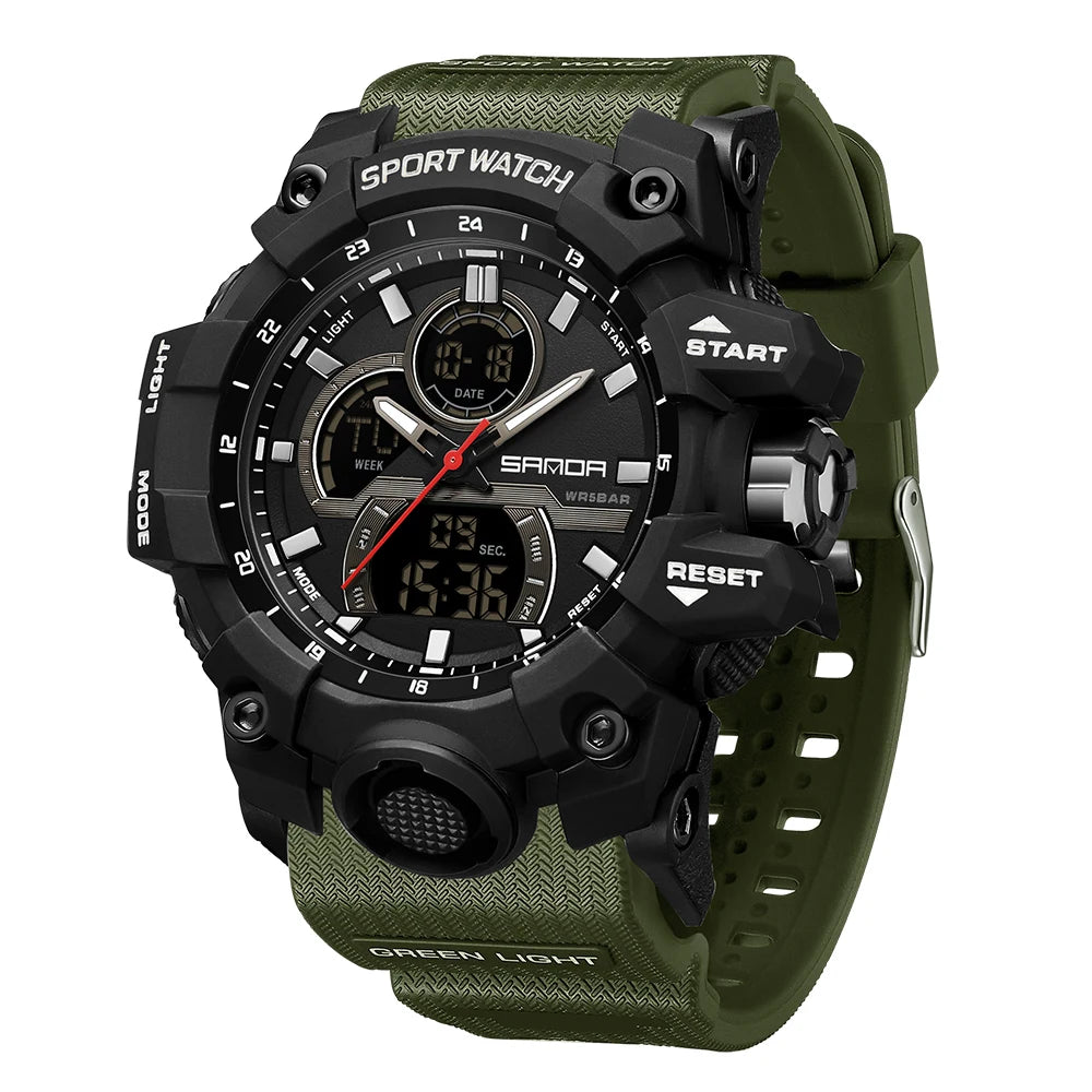 SANDA Digital Men Watch Military Sport Waterproof Wristwatch Man TPU Strap Quartz LED Clock Fashion Stopwatch Date Male Clock