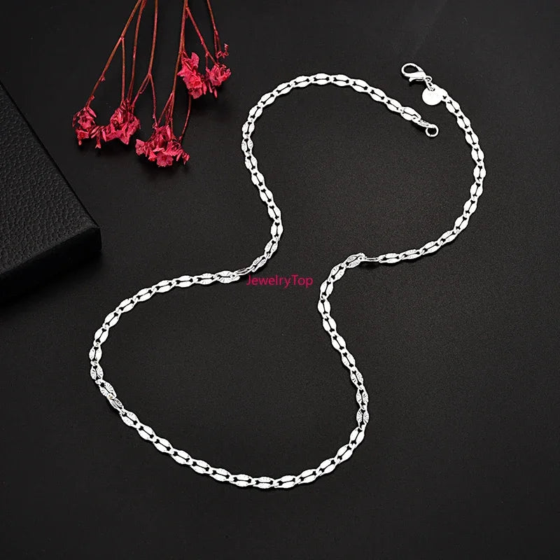 Fine 925 Sterling Silver 4MM Flat Chains Necklaces for Men Women Wedding Party Jewelry Christmas Gifts 45-75cm