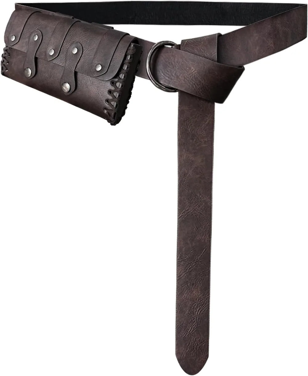 Viking Knight Retro Belt PU Synthetic Leather Copaly Printed Change Waist Pack Halloween Dress Up Belt Set Accessory