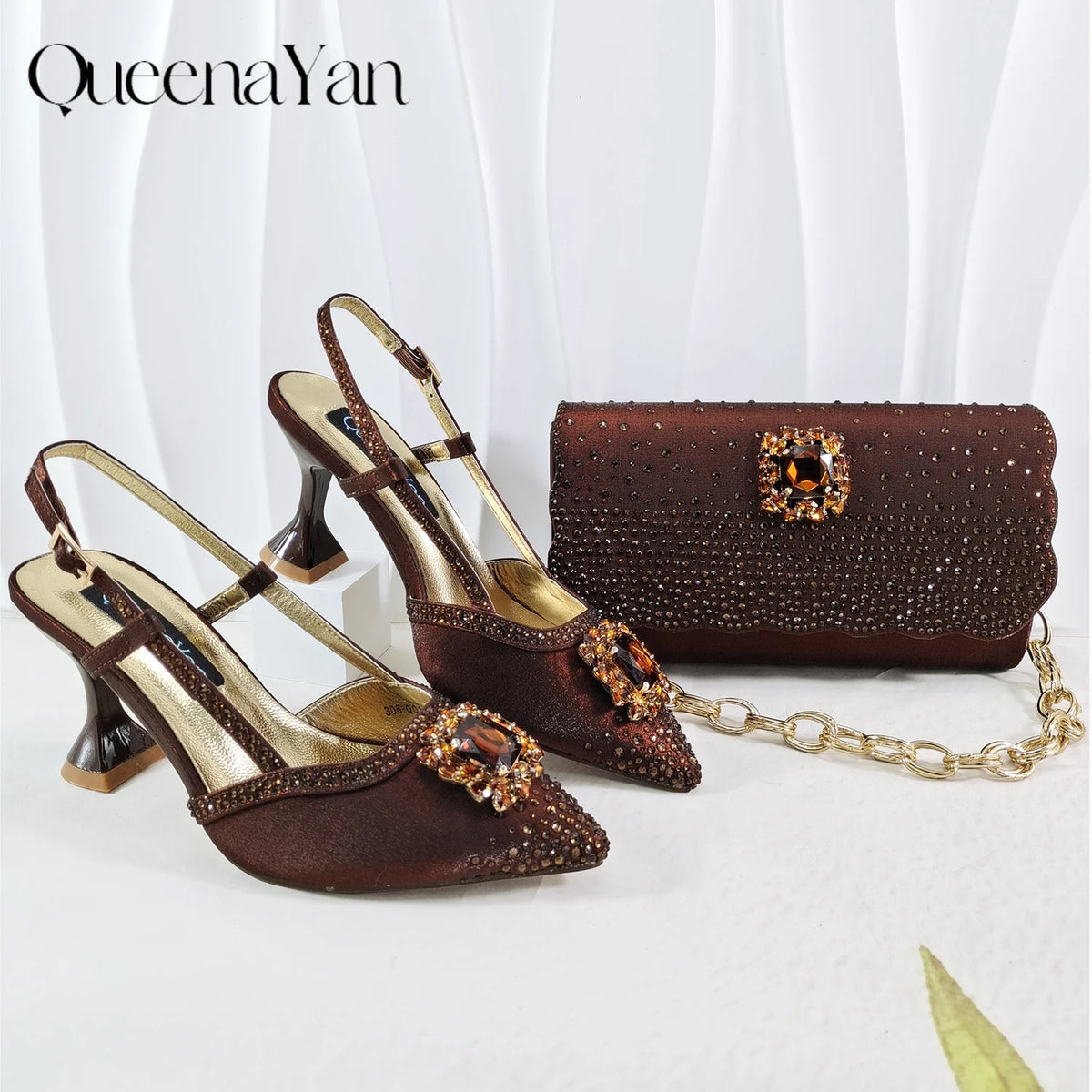 Best-selling shoes Matching bag combinations in Europe and America Diamond-embellished Bag And Shoes from the workplace Or Party