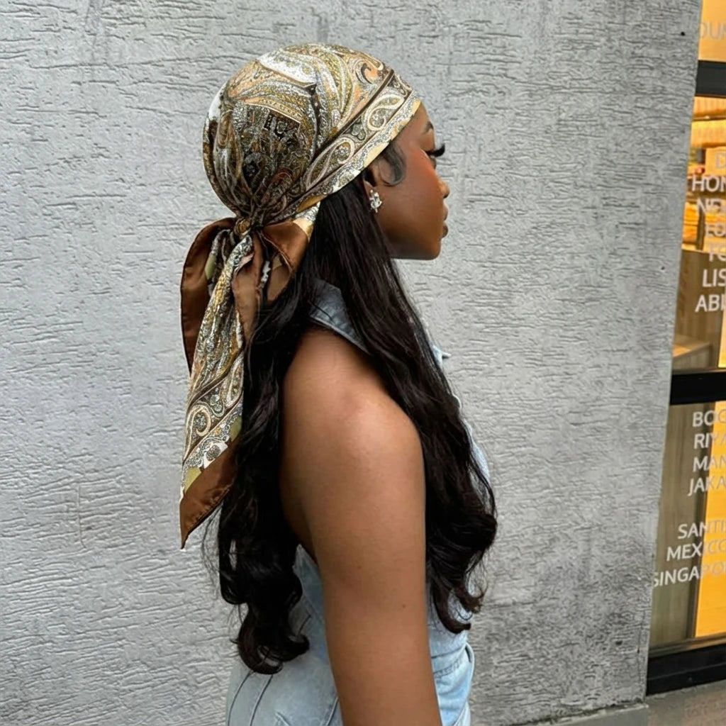 90*90cm Paisley Print Satin Hijabs for Women Luxury Square HeadScarf Bandana Cheveux Soft Neckerchief Hijab Hair Scarves