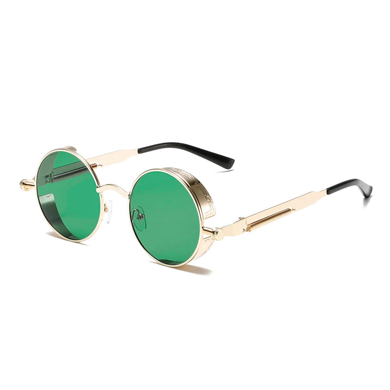 KAMMPT New Fashion Steampunk Metal Shades Original Brand Design Round Decor Sunglasses Chic Vacation Beach Anti UV Sun Glasses