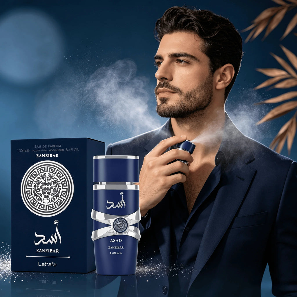 Lattafa Asad Zanzibar - Fresh, Spicy, Vanilla, Coconut - Eau De Parfum Long-Lasting Fragrance for Men, 3.40 Ounce / 100 ml