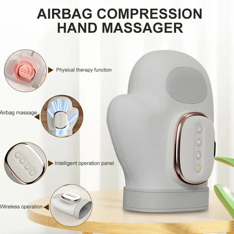 Electric Hand Massager Gloves with Airbag Compression Vibration Heat, Portable Hand Finger Wrist Massager for Carpal Tunnel Reli