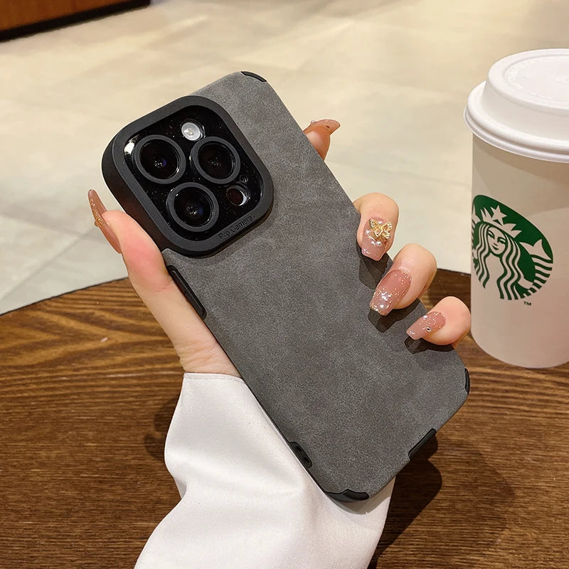 Luxury Matte Soft Leather Phone Case For iPhone 18 17 15 14 Plus 13 12 11 Pro Max 16 Lens Protection Shockproof Silicone Cover
