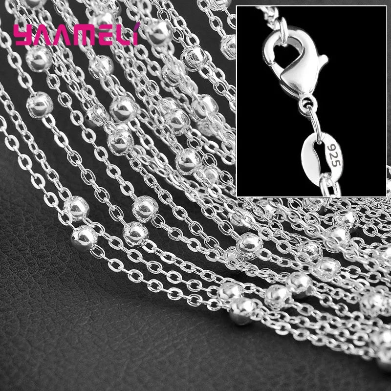5PCS Solid 925 Sterling Silver Stamp Jewelry Chains Necklace with Lobster Clasps fit Men Women Pendant 18 Designs 16-30 Inch