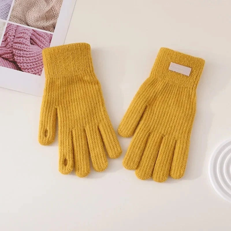 AA Gloves Autumn WinterTouch Screen Gloves Skiing Riding Work Full Finger Mittens Solid Color Warm Knitted Gloves Sport Cycling