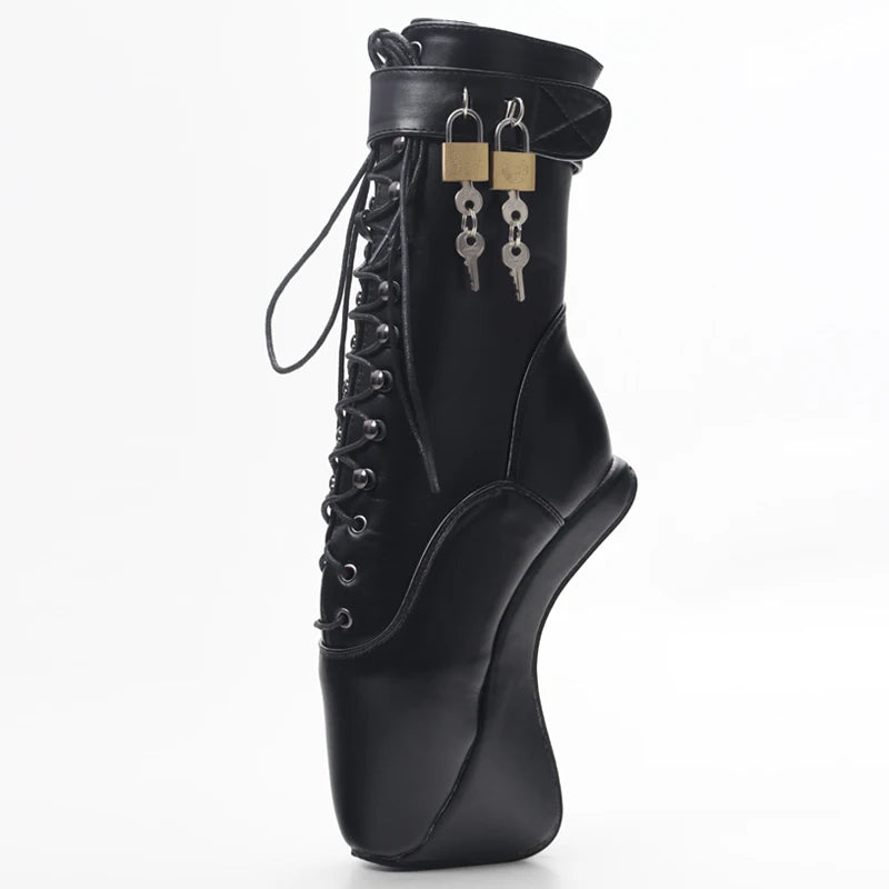 18CM/7" High Heel Hoof Sole Heelless Strange Style Boots Women Sexy Fetish Ballet Pointe Lockable Ankle Boots