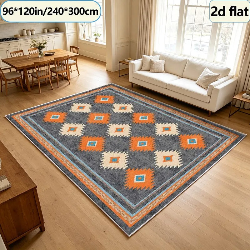 Bohemian Style Southwest Ethnic Style Diamond Geometric Pattern Carpet Square Rug Non-Slip Washable Floor Mat Suitable for Living Room Camping Home