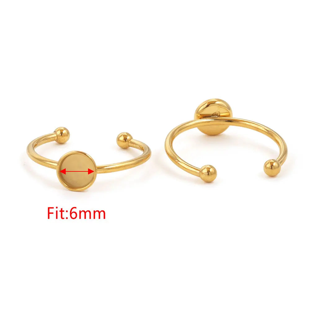 10pcs Adjustable Stainless Steel Open Ring Settings Blank Base Bezel Cabochons Rings For Jewelry Making DIY Finger Ring Blank