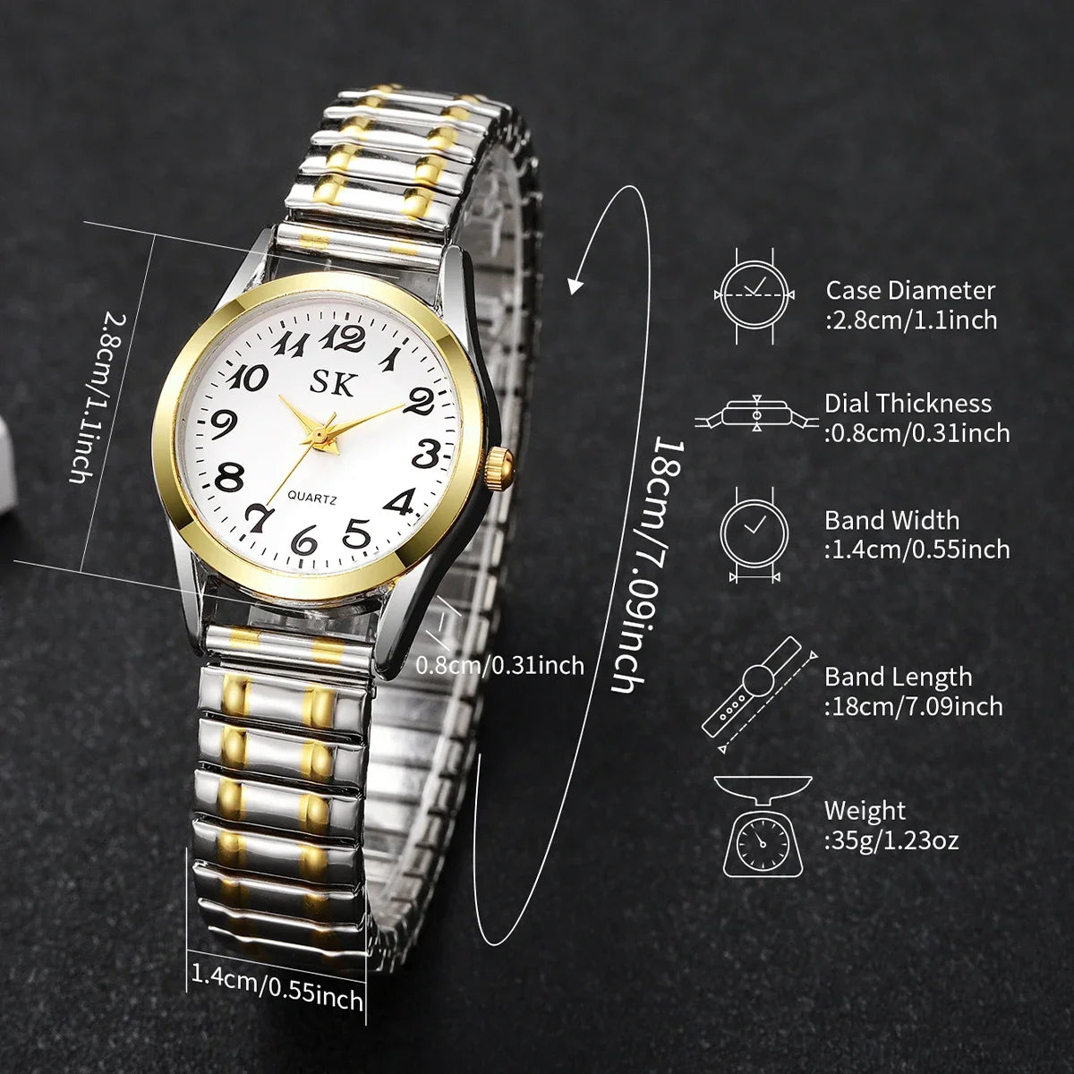5PCS/Set Fashion Arabic Dial Women Quartz Watches Elastic Strap Ladies Wristwatch Heart Jewelry Set Reloj Mujer (Without Box)