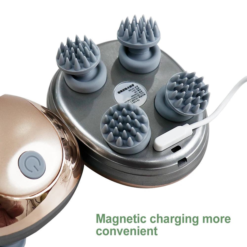 Electric Scalp Massager Silicone Head Scalp Kneading Vibration Device 6 Mode for Hair Growth Stress Relax Waterproof Massageador