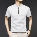 2025 New Men's Casual Fashion Zipper Solid Color Short Sleeved Polo Shirt Stand Up Collar Versatile Comfortable Top