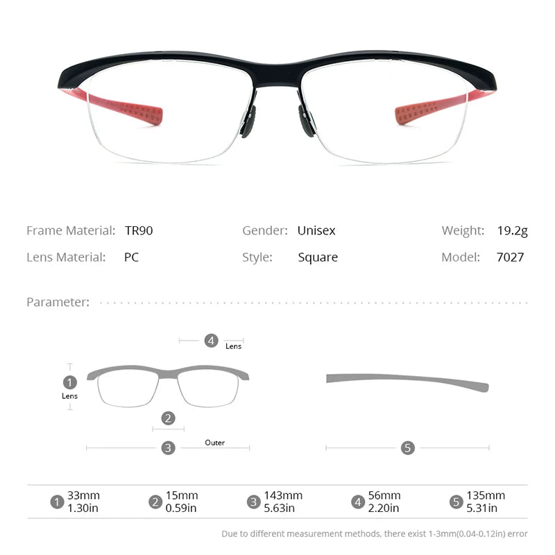 HONILLESI TR90 Glasses Men Brand Designer Semi Rimless Ultralight Bicycle Eyeglasses Frame Half Rim Sports Japanese Eyewear 7027