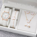 6PCS Women's Watch Fashion Arabic Dial Leather Band Quartz Watches Butterfly Jewelry Set（Without Box）