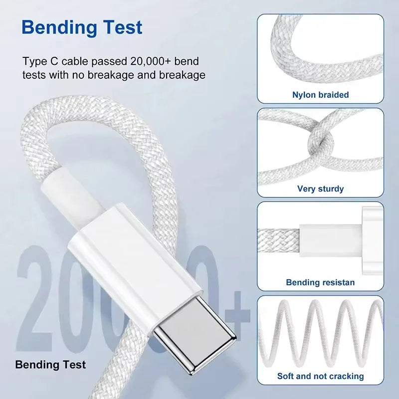 PD 40W Charger USB C Fast Charging Cable For iPhone 17 16 15 Pro Max Air Mini Type C Data line Quick Phone Charger Power Adapter