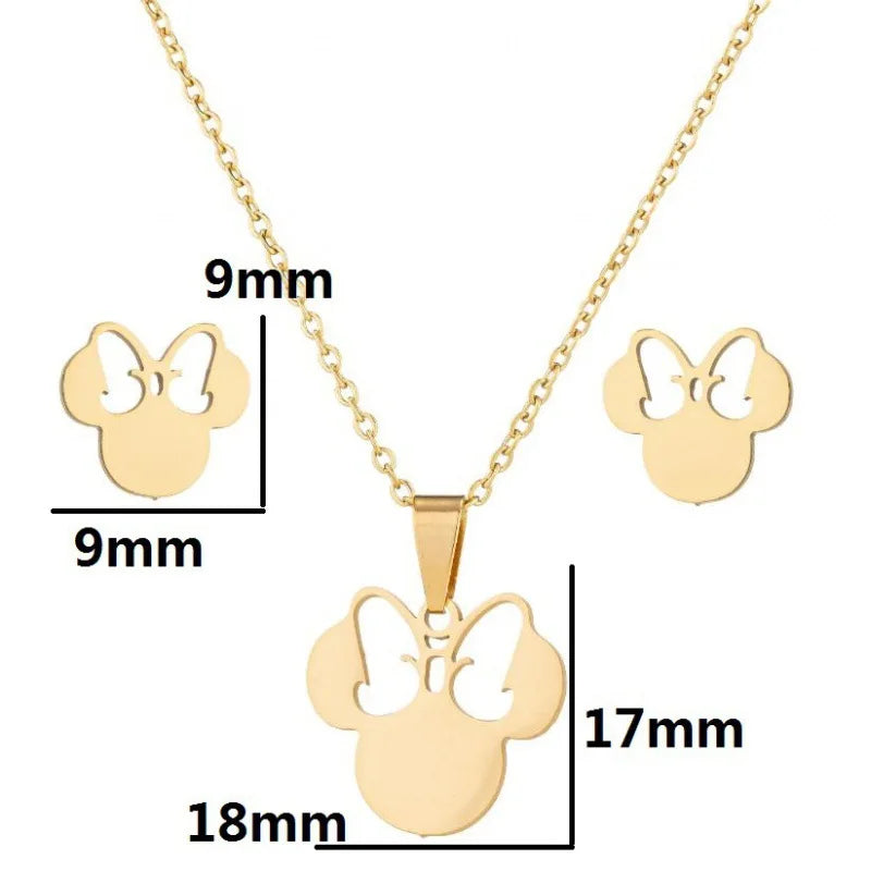 Anime Cute Cartoon Bow Mouse Stainless Steel Jewelry Set For Women