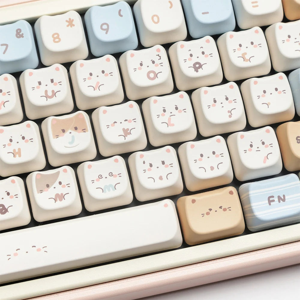 140-key Sea Salt Kitten Keycap Cat-shaped PBT Dye Sublimation MAO Contour Compatible with MX for Switch Fit 61/64/68/87/96/104/1