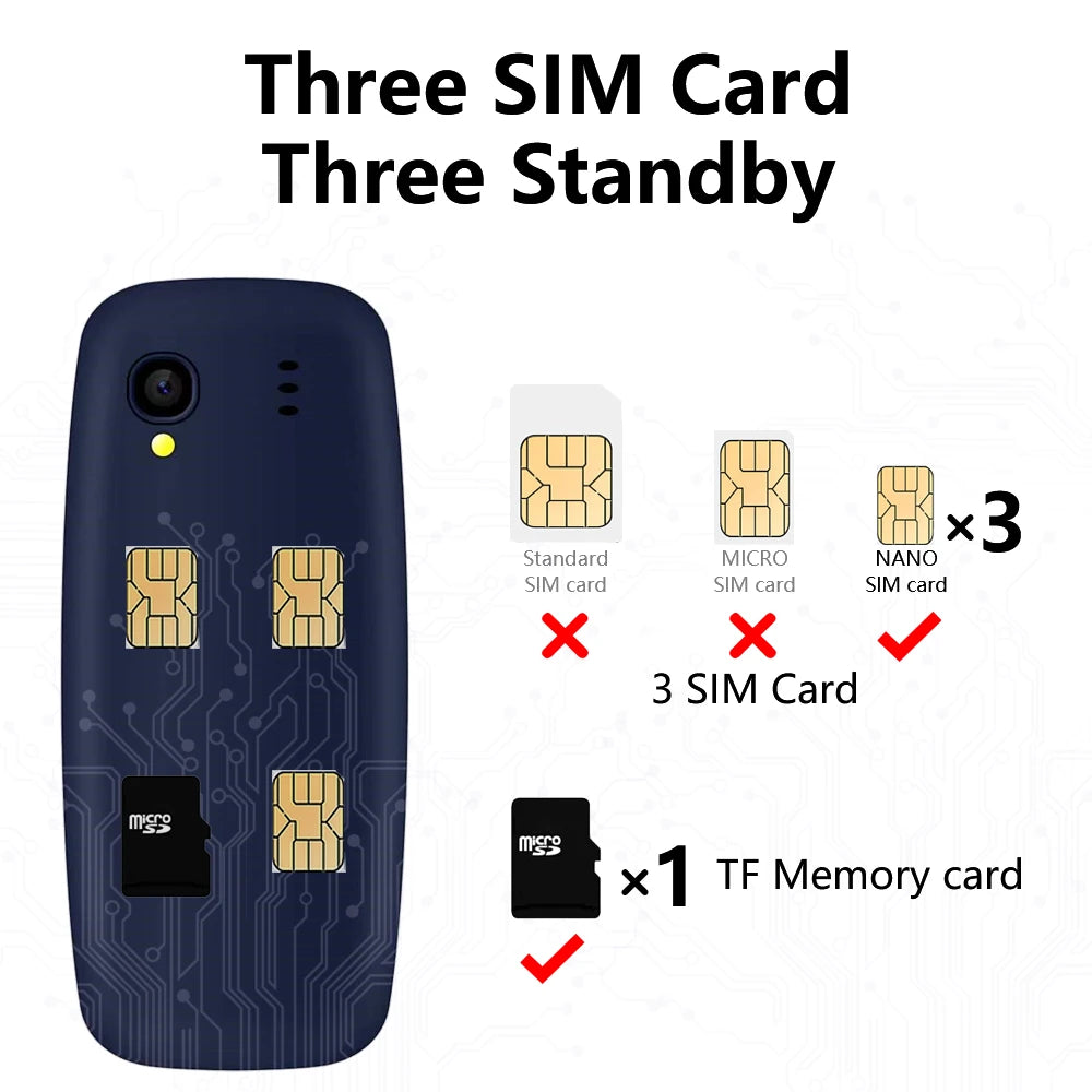 SERVO Q3308Pro 3 SIM Card Mini Mobile Phone Bluetooth Dial Magic Voice FM Call Recorder 1.33inch Small Pocket Button Cell Phones