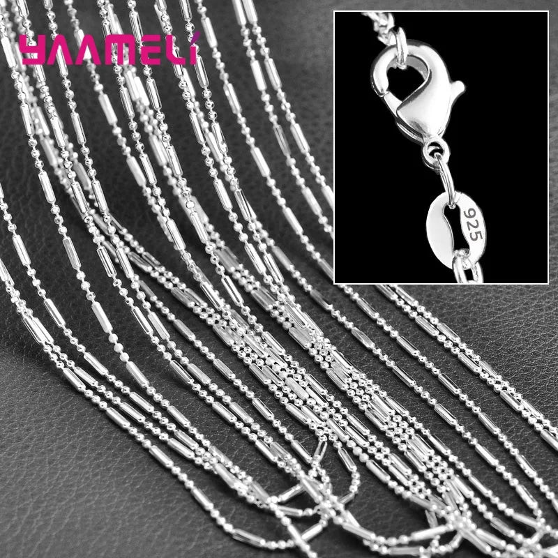 5PCS Solid 925 Sterling Silver Stamp Jewelry Chains Necklace with Lobster Clasps fit Men Women Pendant 18 Designs 16-30 Inch