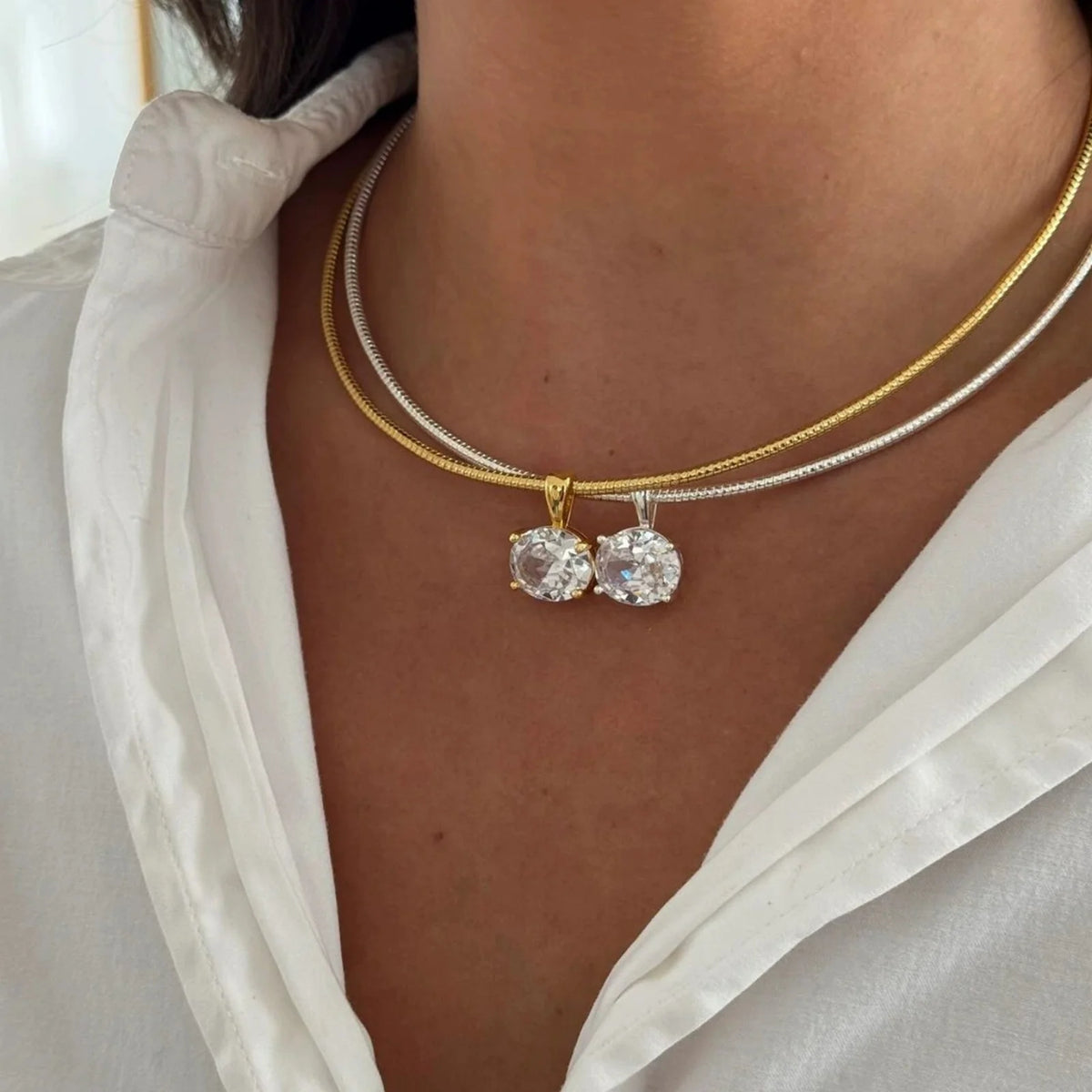 1pc New Fashion Stainless Steel Necklace Multicolor Snake Chains Square Clear Rhinestone Choker Necklace For Women Party Jewelry