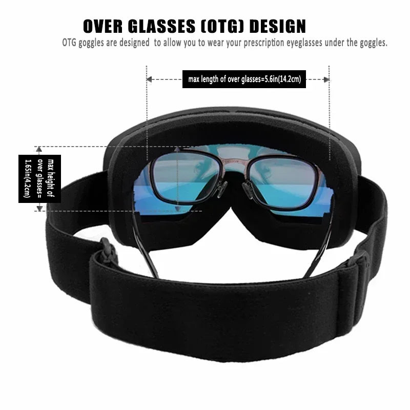 PHMAX Ski/Snowboard Goggles for Men Women, OTG Snow Goggles Anti Fog UV Protection Red Double Layers Lens Wide Vision Winter
