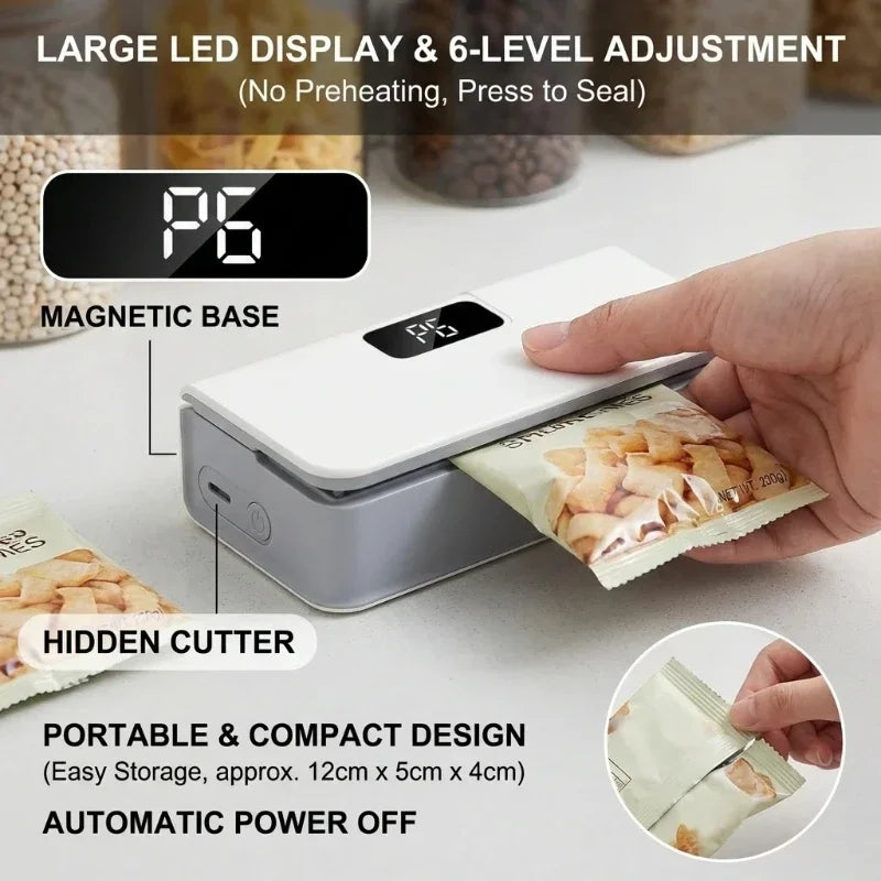 Mini Heat Sealer Plastic Bag Heat Sealing Machine Rechargable Plastic Storage Package Sealer Handheld Clip Bag Food Heat Sealer