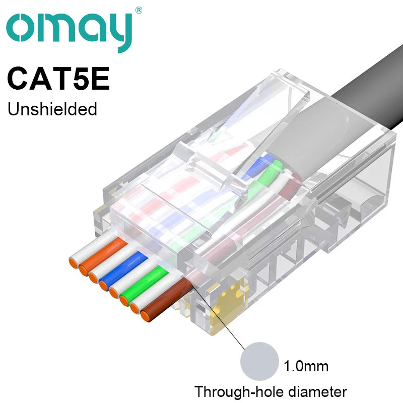 CAT6/7/5E RJ45 Connectors Pass Through Modular Plug Network UTP 3/50μ Gold-Plated 8P8C Crimp End for Ethernet Cable