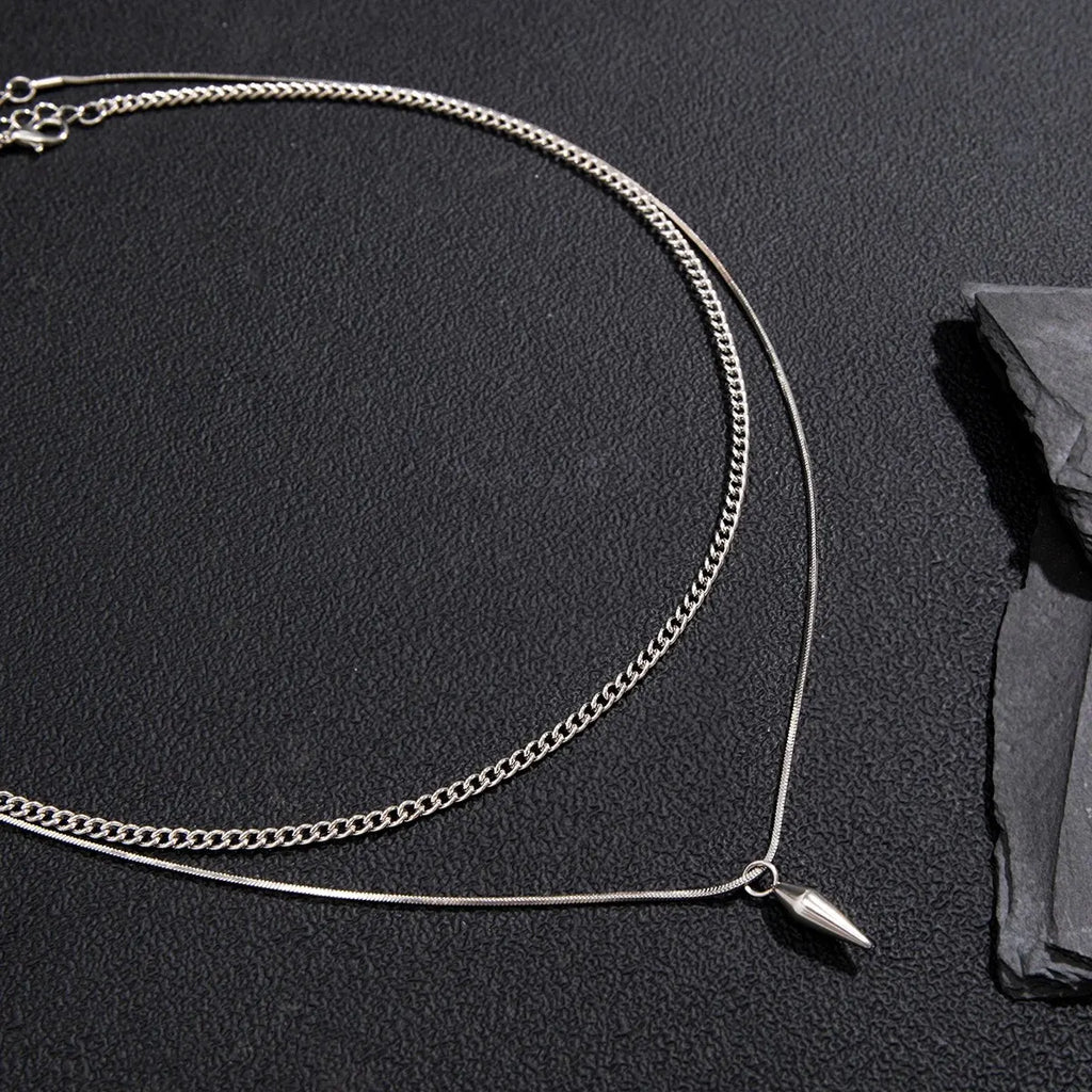 2Pcs/Set Trend Rivet Pendant Necklace for Men Hip Hop Layered Silver Color Link Chain Chokers Street Versatile Male Jewelry Gift