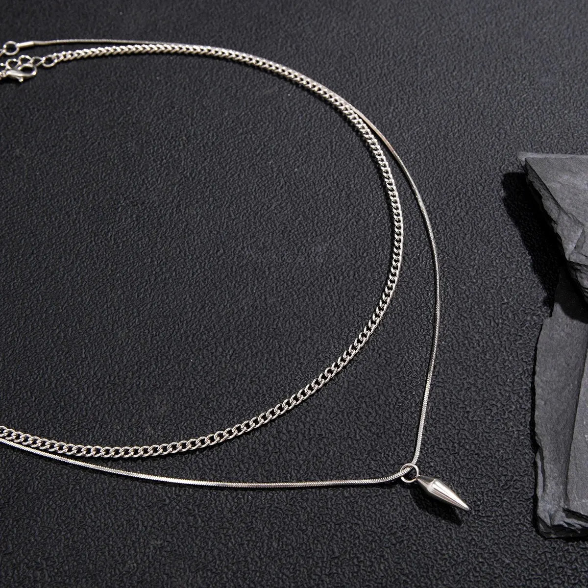 2Pcs/Set Trend Rivet Pendant Necklace for Men Hip Hop Layered Silver Color Link Chain Chokers Street Versatile Male Jewelry Gift