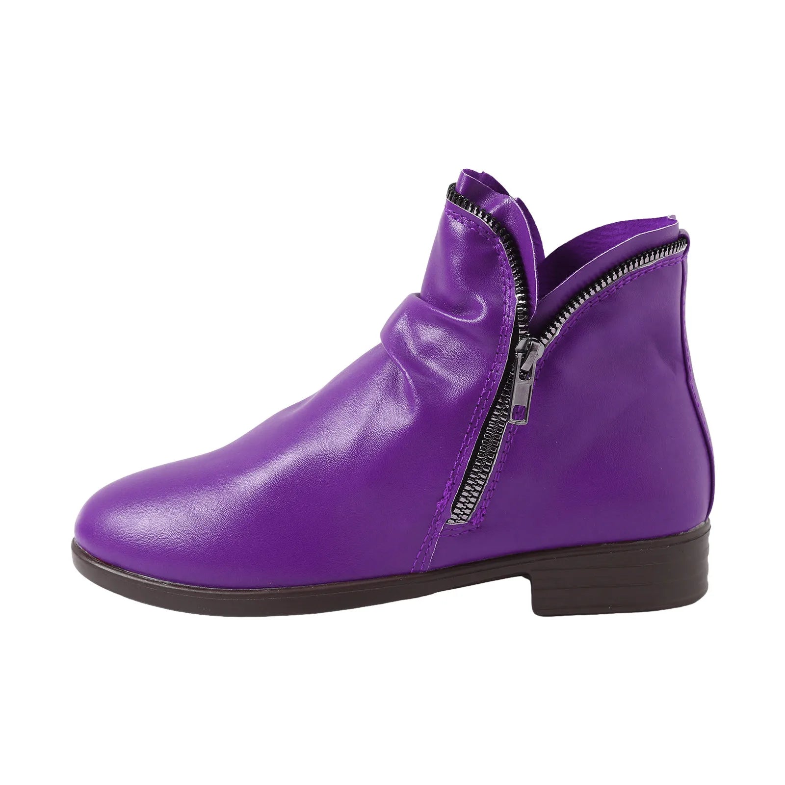 Women Boots Leather Ankle Boots Flat Shoes Autumn Winter Snow Boots Platform Zipper Up Punk Boots Square Heel Ladies Shoes