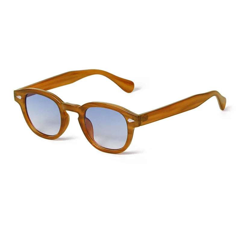 Vintage Fashion Shell Round Sunglasses Women Men 2024 Brand Design Retro Rivet Yellow Blue Lens Square Sun Glasses Female UV400
