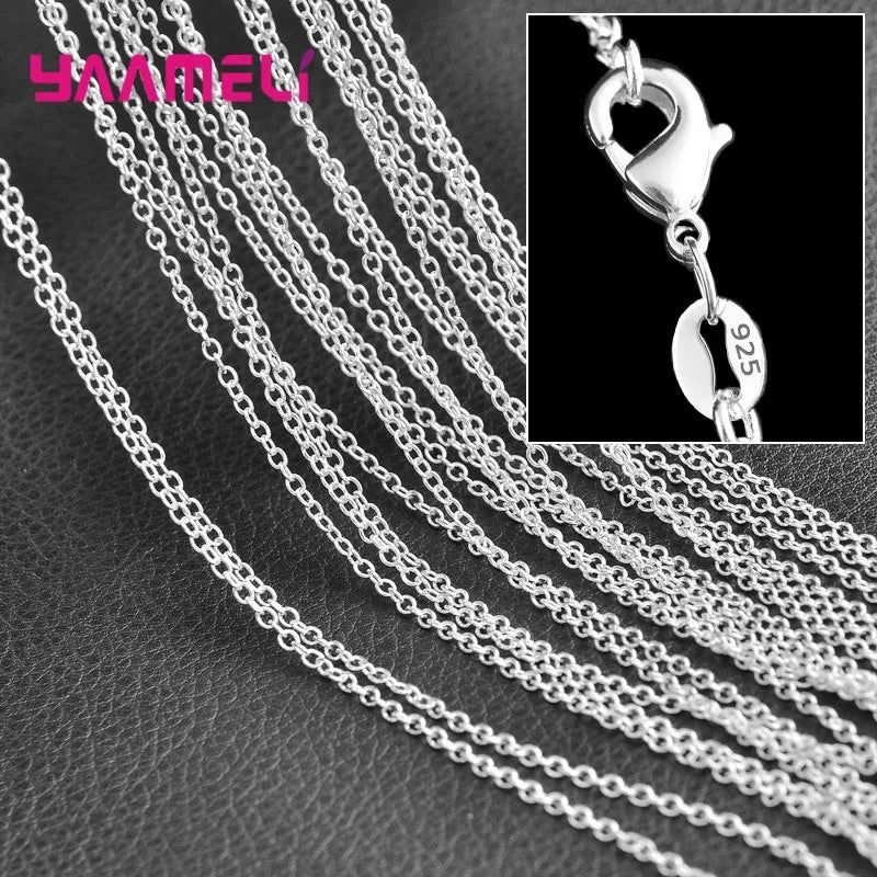 5PCS Solid 925 Sterling Silver Stamp Jewelry Chains Necklace with Lobster Clasps fit Men Women Pendant 18 Designs 16-30 Inch