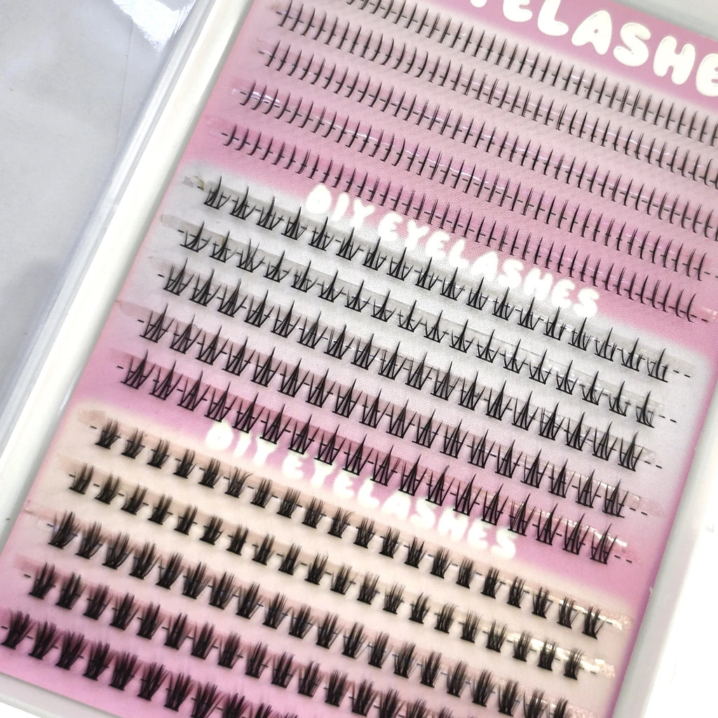 390PCS Bottom Lashes Extension15rows Lower Eyelash Clusters 3 Styles Individual Lashes DIY Wispy Natural Look Clear Band