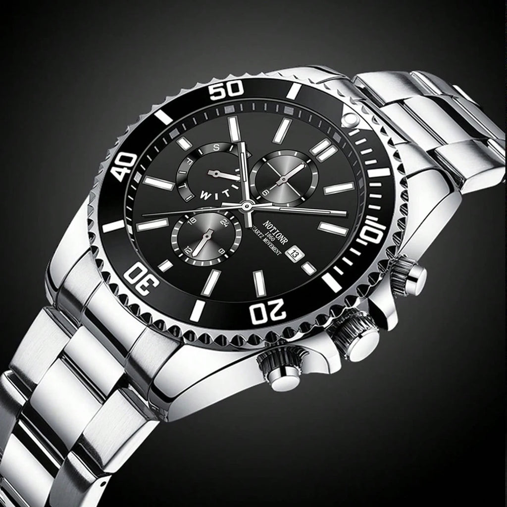 Luxury Men's Business Watches Men Silver Quartz Watch Male Luminous Clock