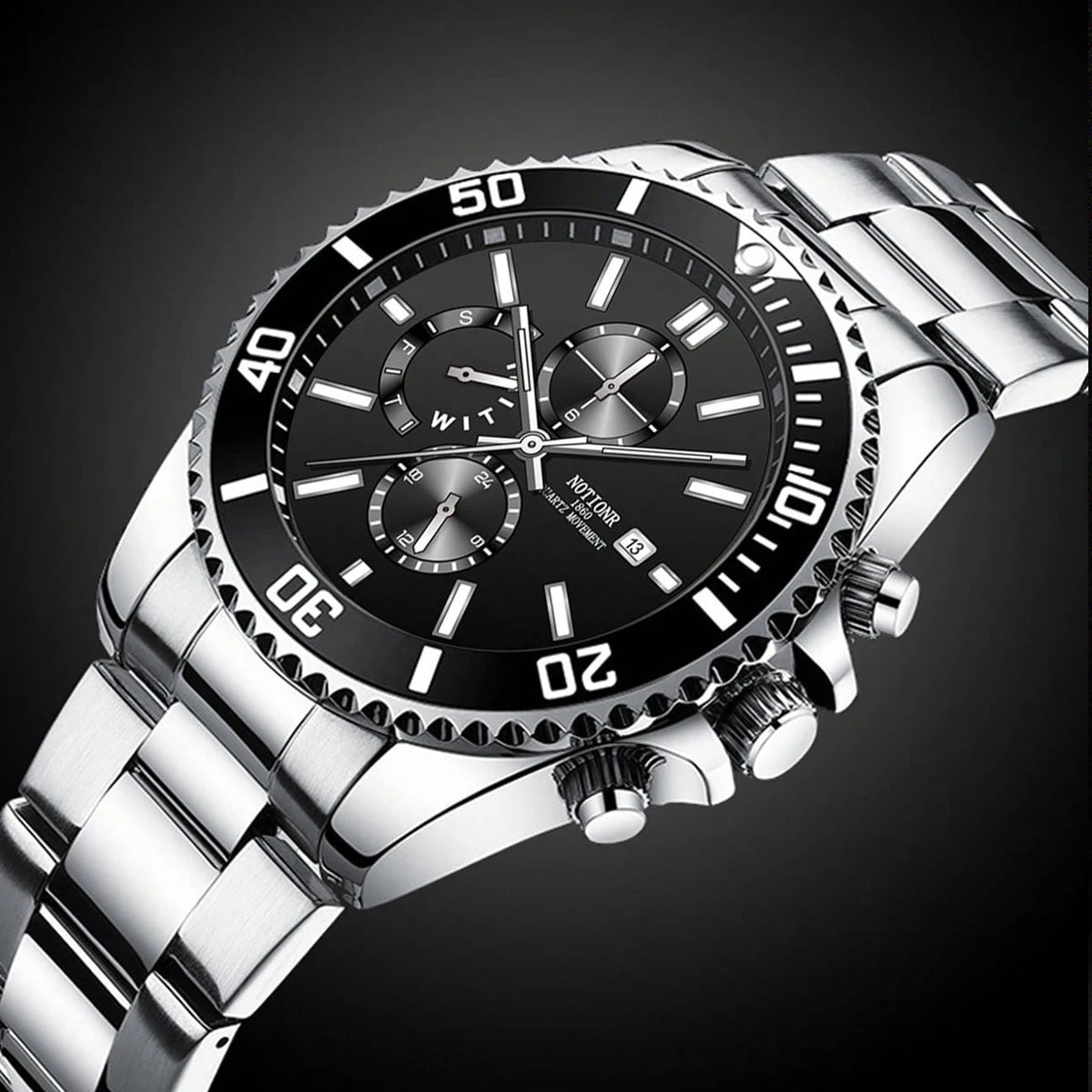 Luxury Men's Business Watches Men Silver Quartz Watch Male Luminous Clock