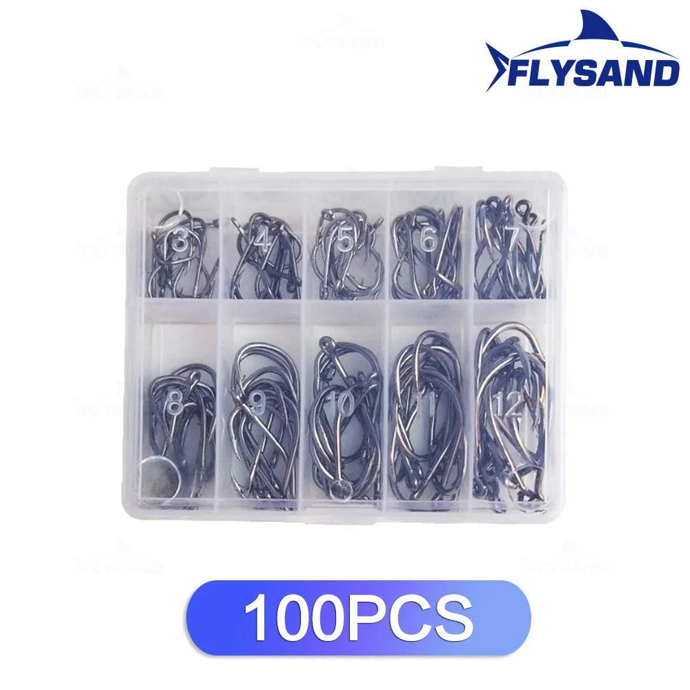 FLYSAND 100pcs/500pcs High Carbon Steel Fishing hooks Mixed Size Barbed jig hook Carp Fishing Jig Head Fly fishing Accessories