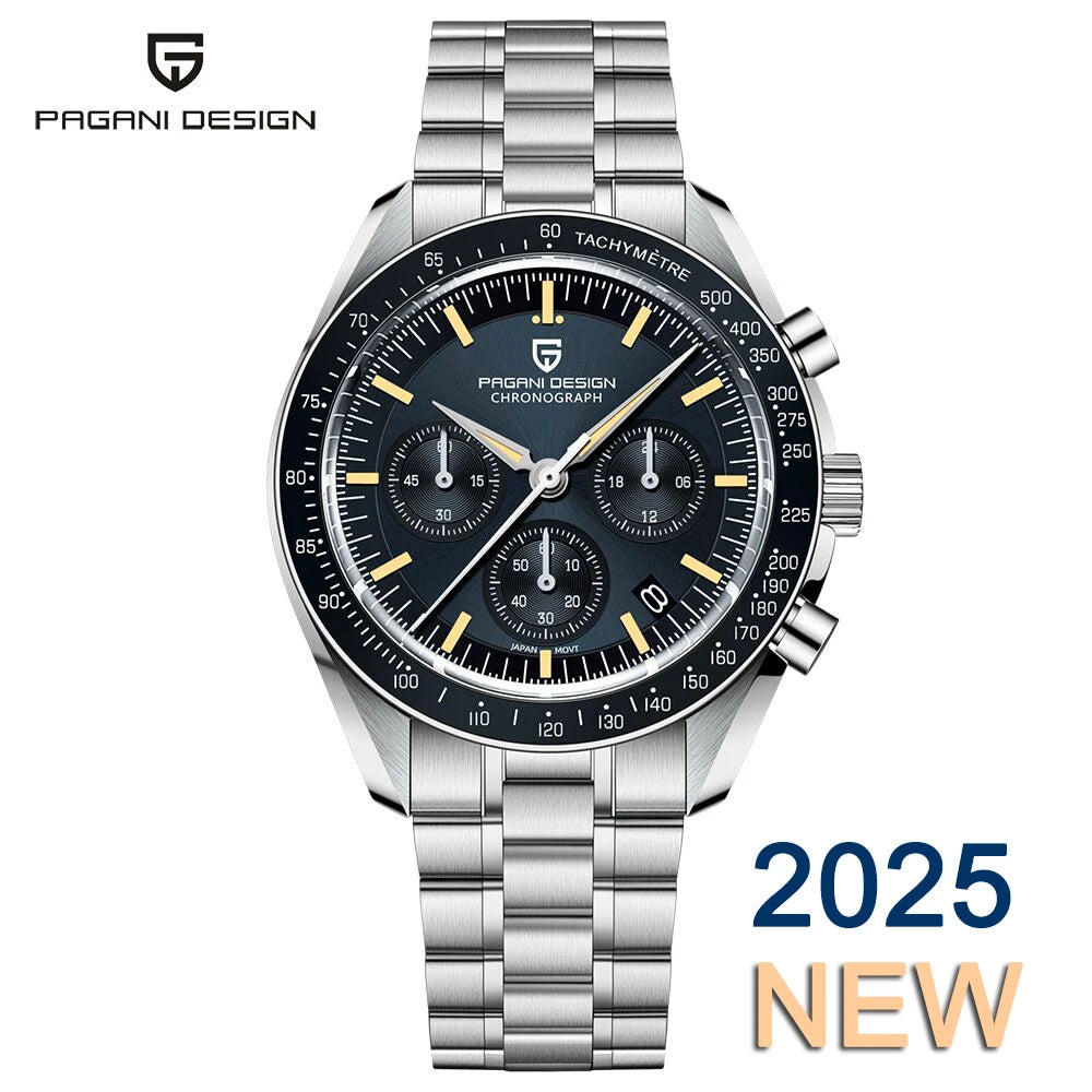 PAGANI DESIGN 2026 New Light Tan Retro Quartz Watch For Men Sports Chronograph AR Sapphire Crystal Luminous Wrist Watch Men VK63