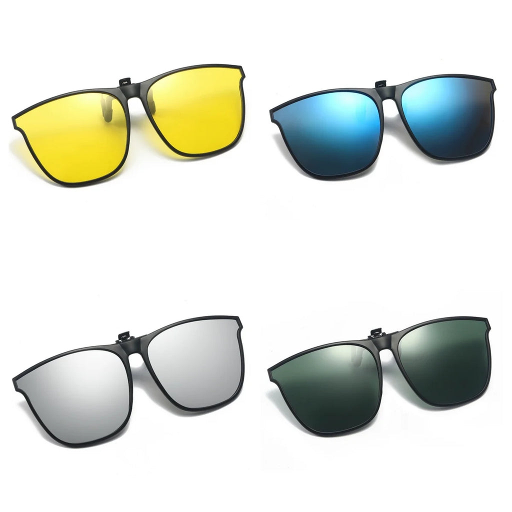 A Pair of New PC Clip Sunglasses for Outdoor Fishing and Driving. Clip Sunglasses for Day and Night Use.