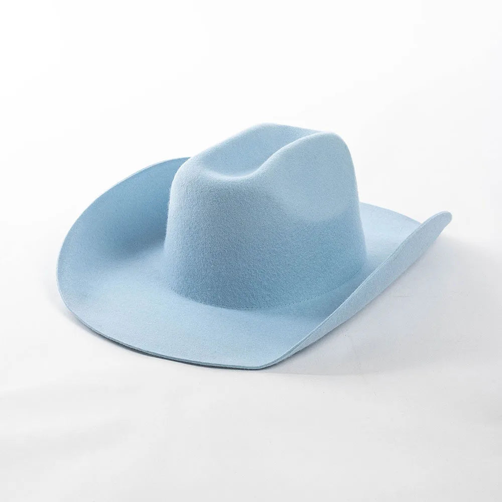 100% Wool Western Cowboy Hat Women Men Autumn Winter Casual Felt Cowgirl Hat Outdoor Sunshade Warm Concave Shape Fedoras Top Hat
