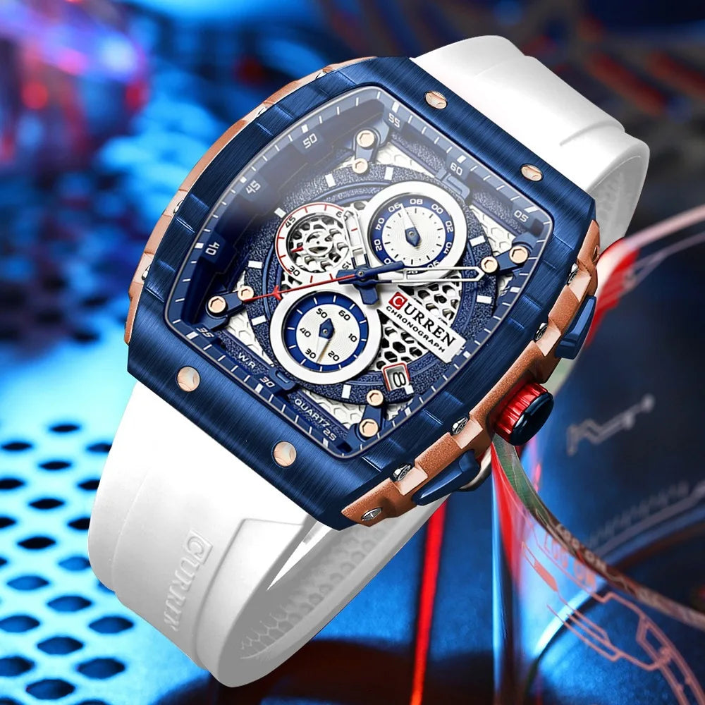 CURREN 8442 Top Brand Men's Watches Luxury Square Quartz Wristwatch Waterproof Luminous Chronograph Watch for Men Date Clock